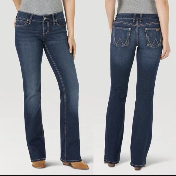 Wrangler Retro Mae Mid Rise Boot Cut Jeans Blue Stretch Denim Womens 13x32 Rodeo - Picture 1 of 11